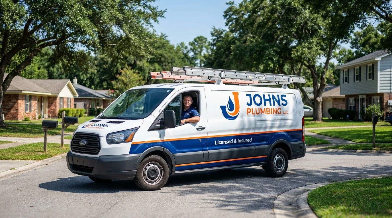 Johns Plumbing LLC service van in Karnes City, TX