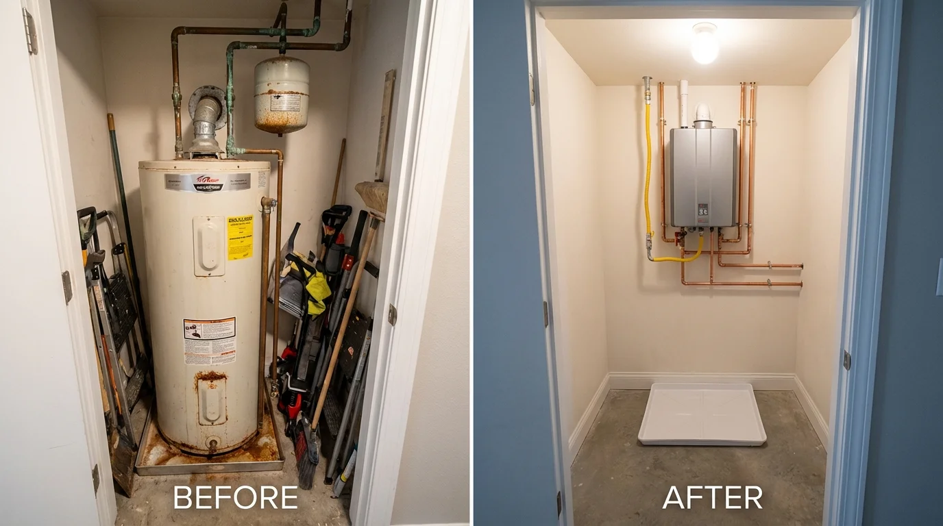Tank water heater versus wall-mounted tankless unit comparison for Karnes City, TX homeowners